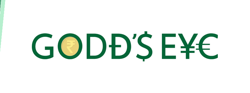GODD’S EYE wordmark spelled with global currency symbols.